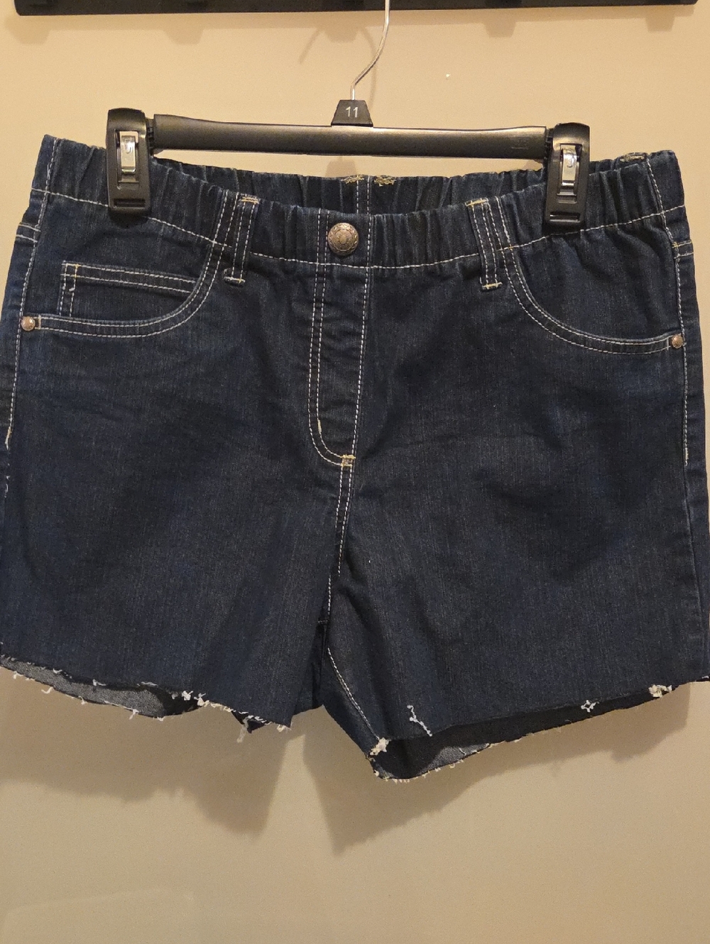 Denim Frayed Hem Women's Shorts - Dark Blue